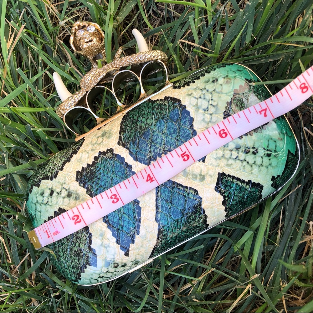 Green and Gold hardware,Snake Clutch knuckles unicorn rings and snake pattern. - Picture 10 of 12